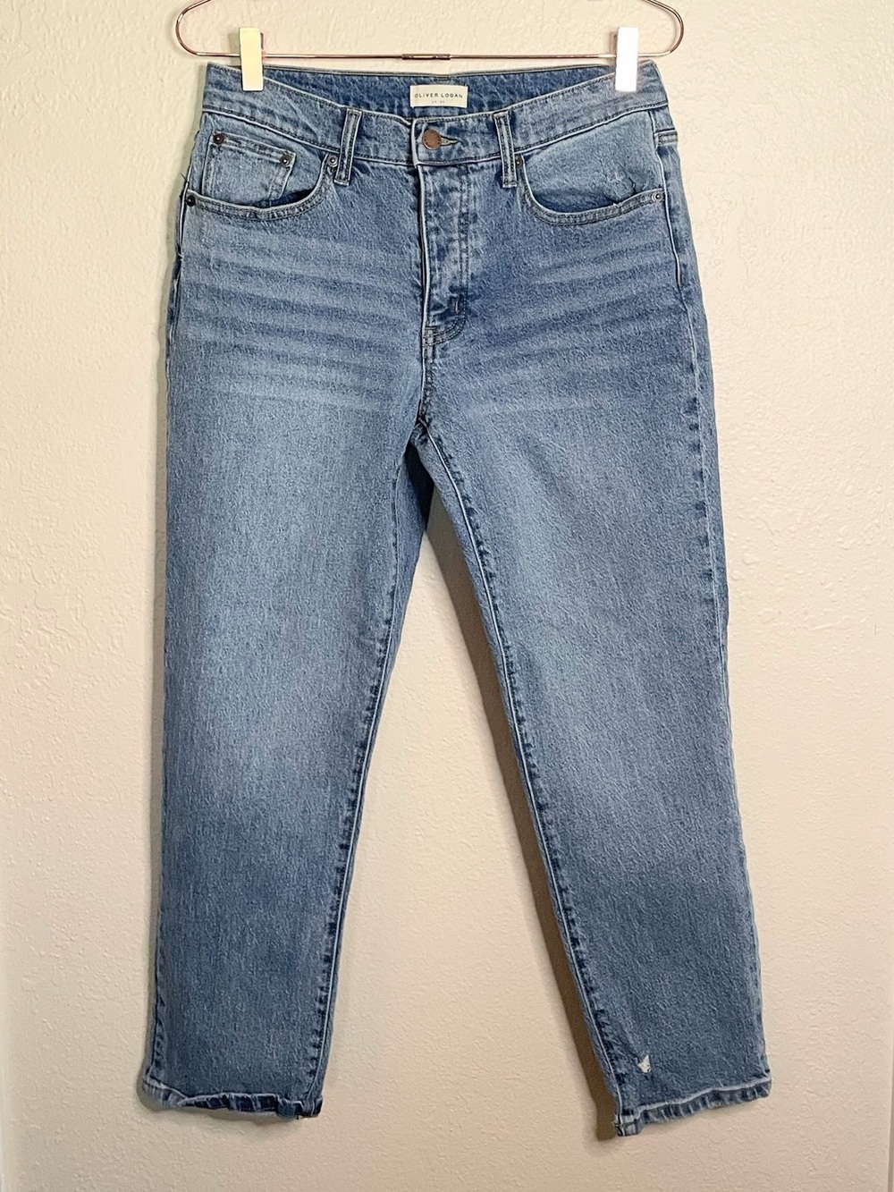 Oliver Logan Indigo Aged Blue High Rise Straight Ankle Jeans 27